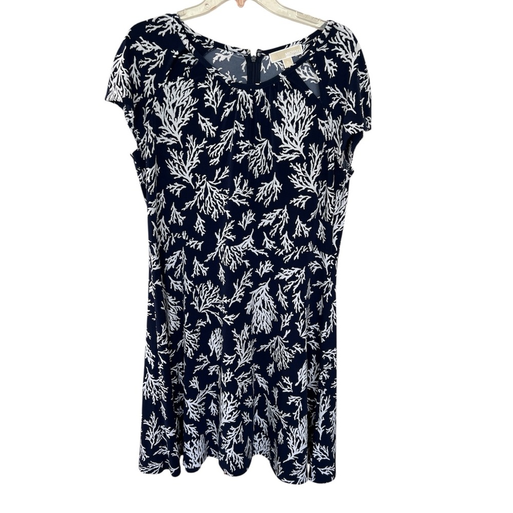 Michael Kors Navy and White Coral Print Dress